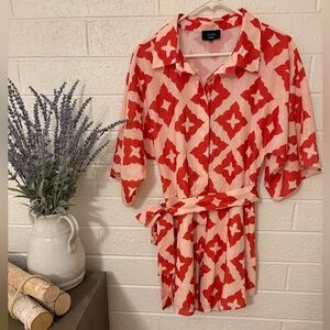 VICI Red and Cream Button-up Romper